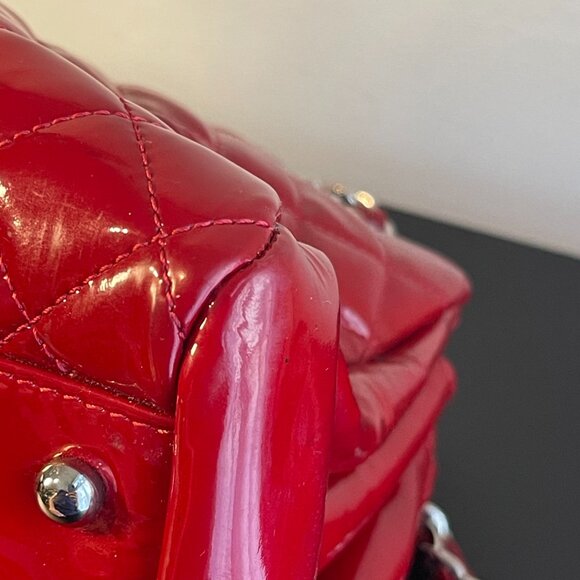 Chanel Large Just Mademoiselle Bowling Bag Red Patent Calfskin Leather, Preowned - Picture 7 of 16
